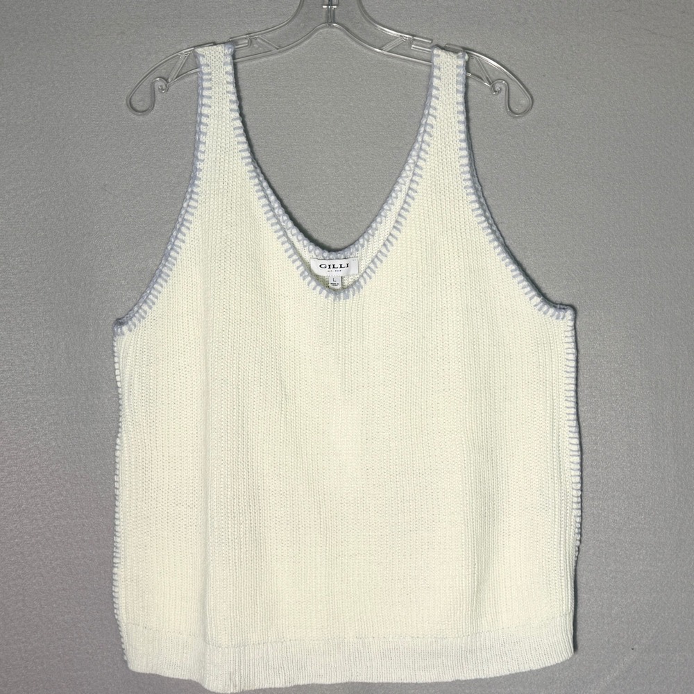 Gilli Ribbed Knit Sweater Tank Top Womens Size L Coastal Boho Nautical Preppy